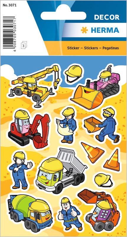 HERMA Schmucketiketten – Motiv Baustelle – Papier, hochglänzend, 42 Stk, 3 Bogen, 84×120 mm