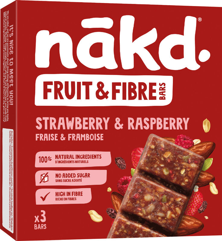 Nakd Energieriegel – Erdbeere & Himbeere, vegan, 3 × 44 g (132 g)