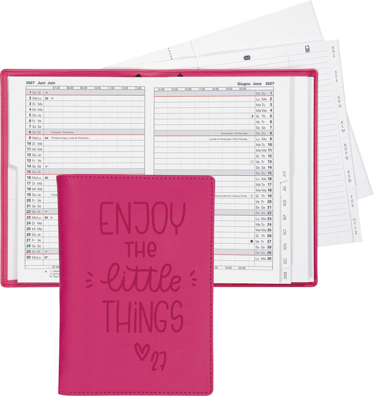 Biella Planer Istanbul Agenda – 1 Monat/2 Seiten, geheftet, 10,6 × 15,3 cm, 15 Monate Okt–Dez, pink, FSC