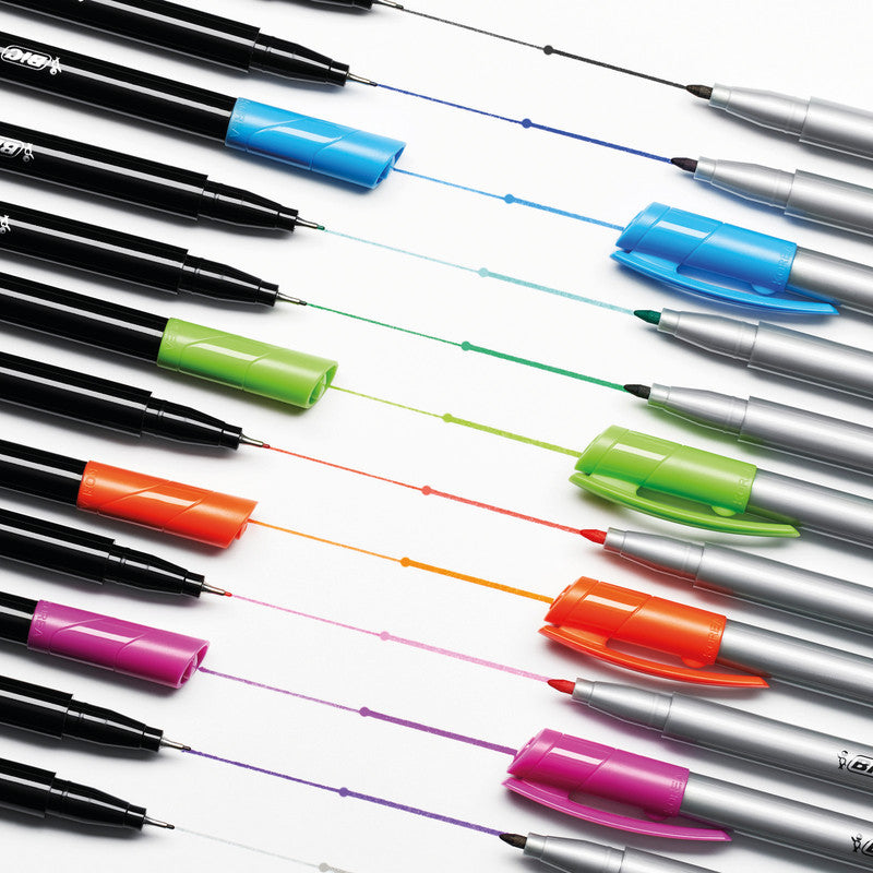 BIC Starter Kit Kalligrafie – 20 Fineliner Intensity, 12 Dual Tip Fineliner, 12 Fineliner Medium, Übungsbögen