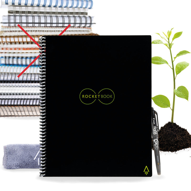 Rocketbook Notizbuch A4, punktkariert, Spiralbindung, Hardcover, 32 Seiten – schwarz, für Rocketbook App