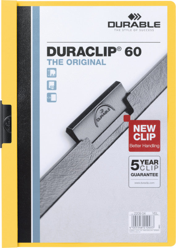 Durable Duraclip Unterschriftenmappe – A4, bis 60 Blatt, gelb, Kunststoff, recyclingfähig