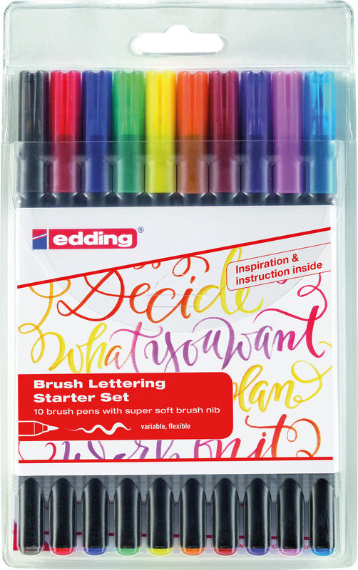 Edding Basic Pinselstifte, Strichbreite 0,5–5 mm, auswaschbar, 10 Farben