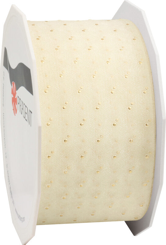 Präsent Geschenkband Crystal – Hochzeit – 40 mm × 20 m – Kunststoff, creme/gold
