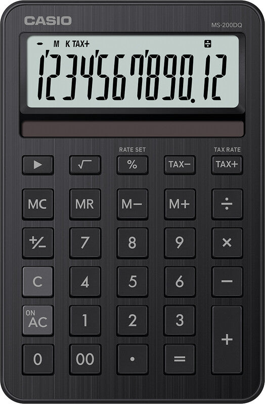 Casio Tischrechner MS-200DQ – 12-stellig – Solar/Batterie – Schwarz
