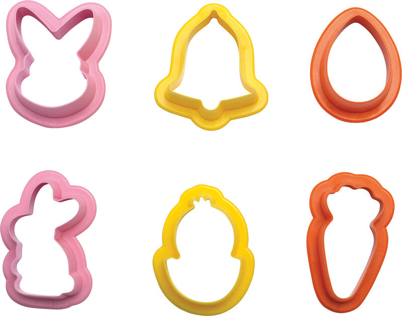 Decora Ausstecher-Set – 6-teilig – Hasenkopf, Glocke, Karotte, Ei, Hase, Küken – Kunststoff – Mehrfarbig