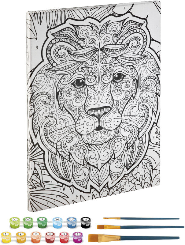 Noname Sombo – Malen nach Zahlen Set Löwe – ab 6 Jahren – 12 Farben, 3 Pinsel – 300 × 400 mm