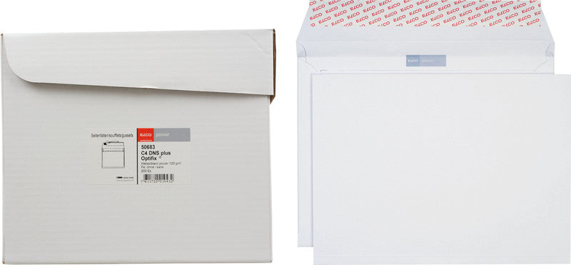 Elco Seitenfaltentasche C4+, ohne Fenster, Haftklebung, Weiss, 120 g/m², 20 mm Falte – 200 Stk.