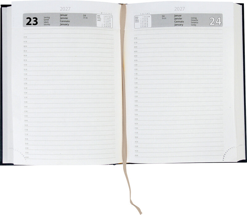 Simplex Agenda – 1 Tag pro Seite, gebunden, A5, Jan–Dez, 2026, 1/2-Stunden-Takt, blau, FSC