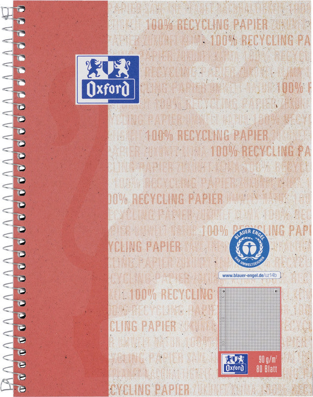 Elba Oxford – Collegeblock A5+, kariert, Spiralbindung, 80 Blatt – rot, für SCRIBZEE App