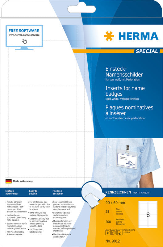 HERMA Druckkarten A4 (90 × 60 mm), 170 g/m², weiss, Papier – für Inkjet, Laser, Kopierer