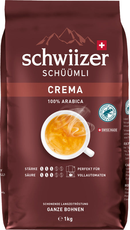 Schwiizer Schüümli Bohnenkaffee Crema – 1 kg – Arabica – Mittlere Röstung – Intensität 3/5