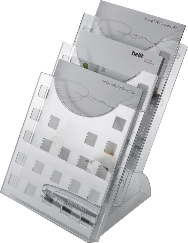 Helit Tischaufsteller the Step Grid – für A4 Hochformat, 3 Fächer, Transparent, Kunststoff, 237×300×337 mm