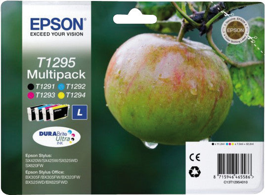 Epson Tintenpatronen-Multipack T1295, CMYK, 4er-Pack – für Tintenstrahldrucker/Multifunktionsgeräte