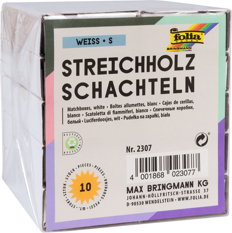 Folia Zündholzschachteln – 10 Stück – weiss – 37 × 10 × 54 mm