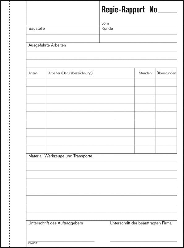 Favorit Formularblock – Regie-Rapporte, mehrsprachig, 50 Blatt, A5