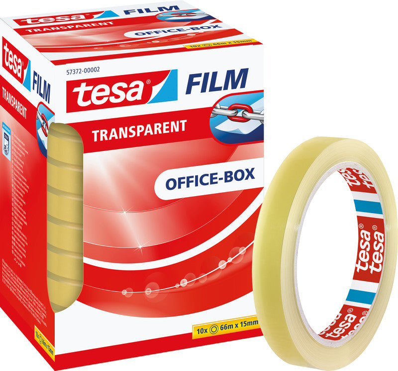 TESA Klebeband – permanent, klar, Kunststoff, 19 mm × 33 m, Kern Ø 26 mm