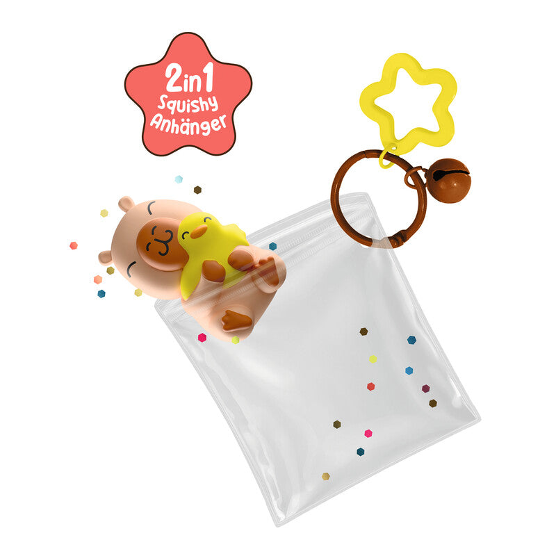 Trendhaus Squeezy-Capybara Happy Life Schlüsselanhänger – Kunststoff, 24 × 40 × 15 mm, assortiert