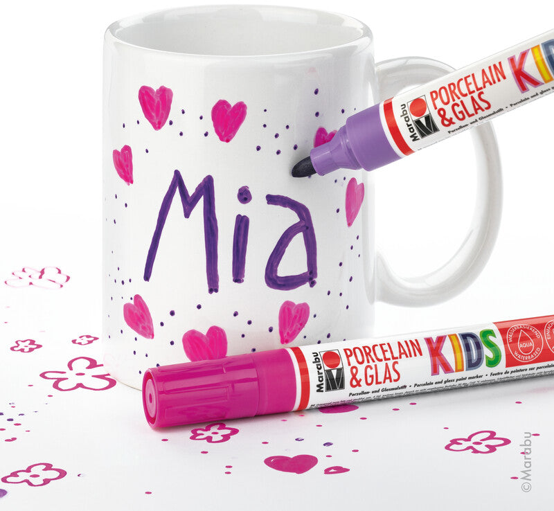 Marabu KiDS – Tassen-Malset MIA – 8 × 8 × 9,5 cm – 1 Tasse, 2 Porzellan- & Glasmalstifte 1–3 mm