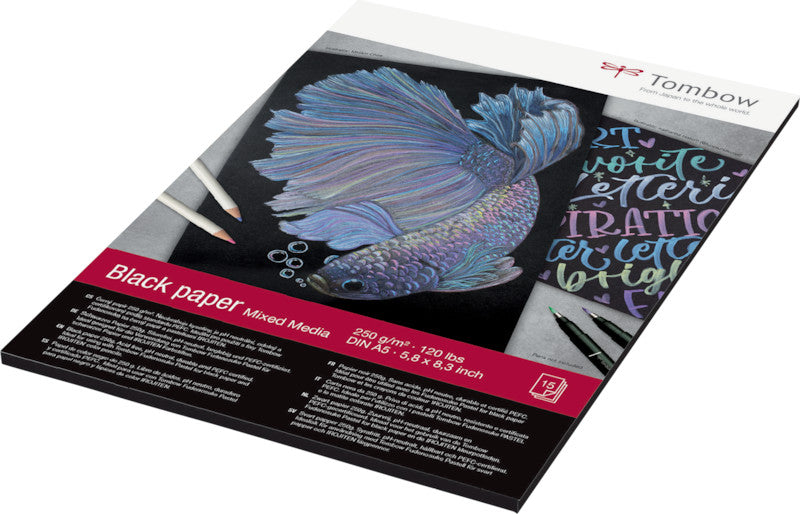Tombow Zeichenpapier, Papier, 14,8 × 21 cm, Schwarz, 15 Blatt