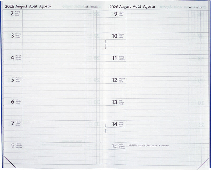 Biella Agenda – 1 Woche/1 Seite, gebunden, 15 × 24 cm, Jan–Dez, 2026, Dunkelblau, PEFC