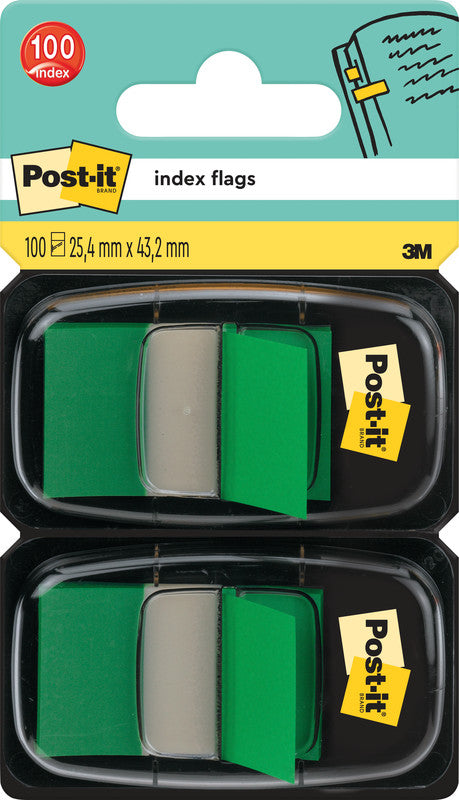Post-it Indexstreifen – 25,4×43,2 mm – Grün, 2×50 Stück, mit Dispenser, Kunststoff