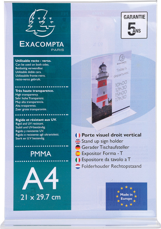 Exacompta Tischaufsteller – für A4 – 1 Fach – hoch – T-Form – transparent – Acryl
