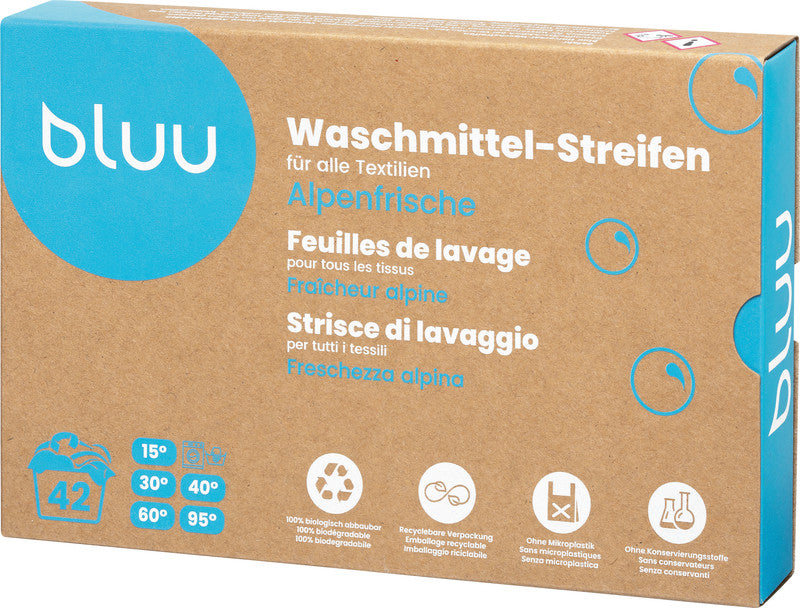 Bluu Waschstreifen für Handwäsche, vegan, Alpenfrische, 42 Streifen