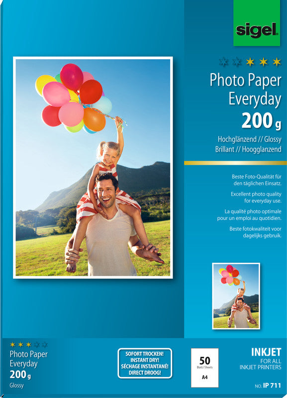 Sigel Fotopapier – hochglänzend, A4, 200 g/m², 50 Blatt – für Tintenstrahldrucker