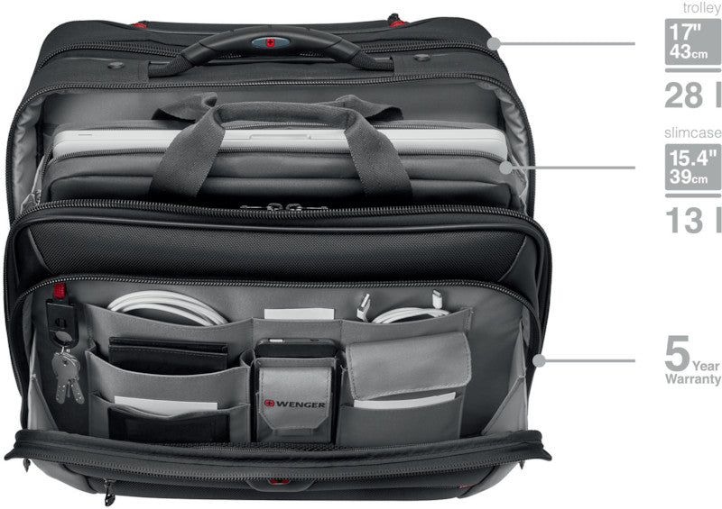 Wenger/SwissGear Wenger Notebook-Trolley Handgepäck – für Notebooks bis 17", Polyester, 2 Rollen, schwarz, 44 × 42 × 25 cm