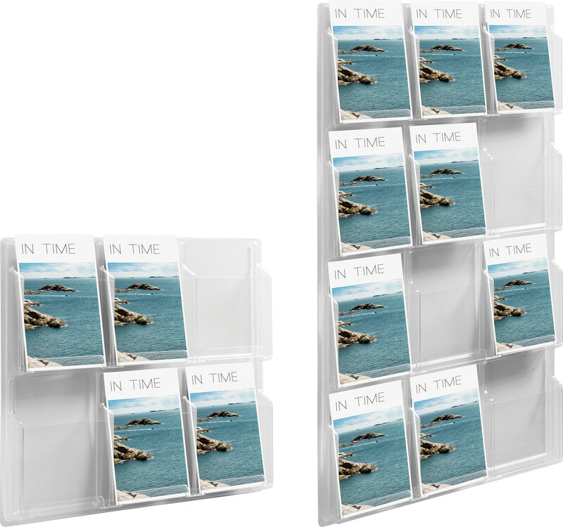 Helit Wandprospekthalter – 766 × 520 mm, transparent, Kunststoff, für Format A5/A6
