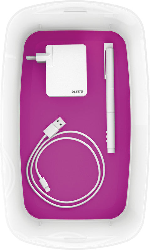 Leitz MyBox Aufbewahrungsbox – Kunststoff, weiss/violett, 31,8 × 12,8 × 19,1 cm