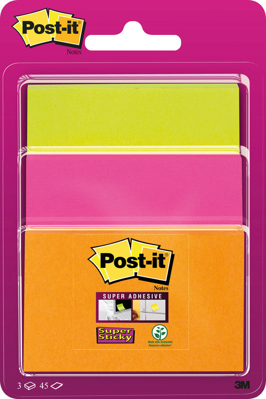 Post-it Super Sticky Haftnotizen – verschiedene Formate – sortiert (neonorange, neonpink, neongrün), 3×45 Blatt