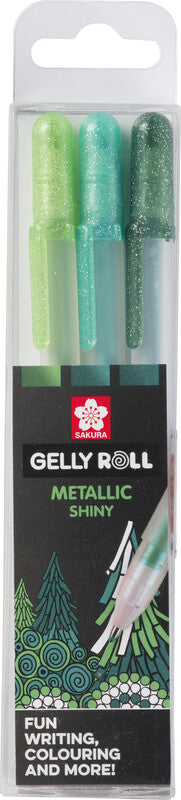 Sakura Gelly Metallic Gelschreiber 3er Set – 3 Farben, 0,5 mm, schnelltrocknend, für dunkles Papier, Kappe
