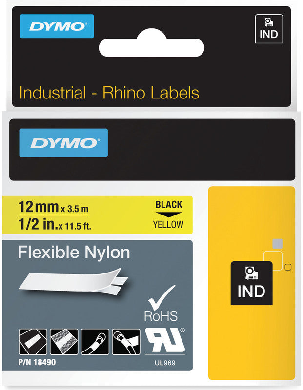 DYMO Textilband – 12 mm × 3,5 m, gelb, schwarz – für DYMO Rhino: 3000, 4200, 5000 und weitere