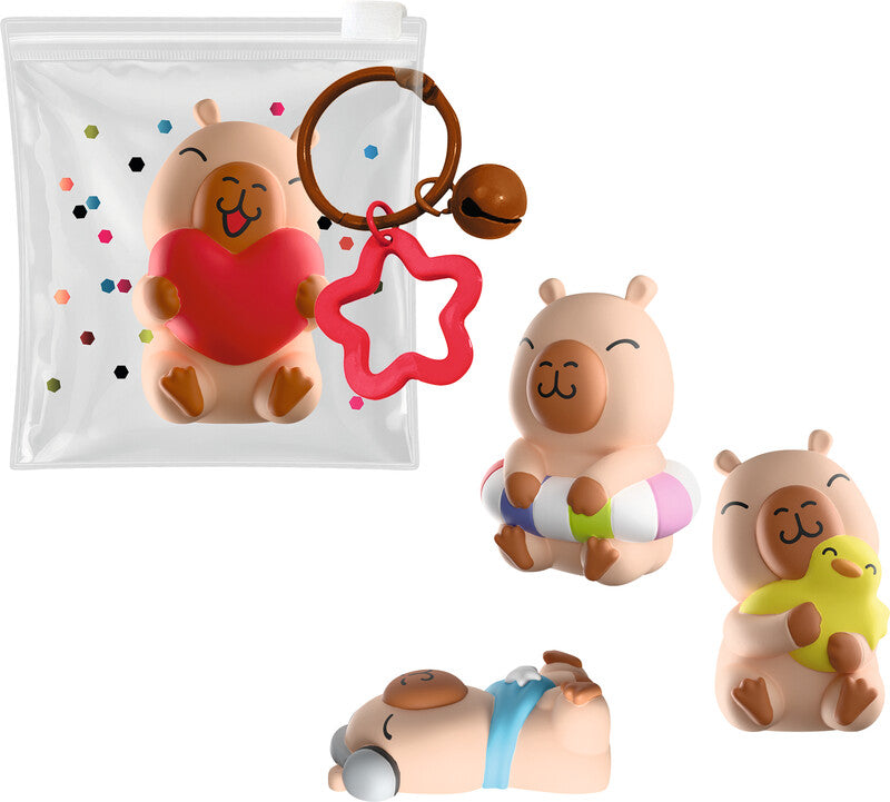 Trendhaus Squeezy-Capybara Happy Life Schlüsselanhänger – Kunststoff, 24 × 40 × 15 mm, assortiert