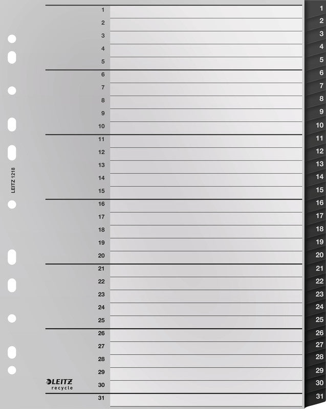Leitz 12180000 Register – PP, schwarz, weiss, numerischer Registerindex