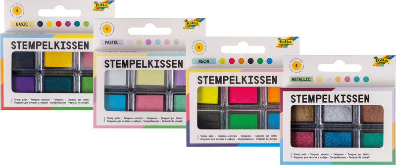 Folia Stempelkissen – 6er-Set, Kunststoff, 24 × 24 mm, farbig sortiert