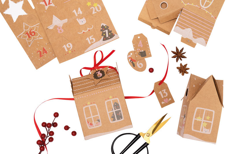 Folia Adventskalender-Set Lebkuchenhaus – 24 Kartonhäuschen – 230 × 310 × 25 mm