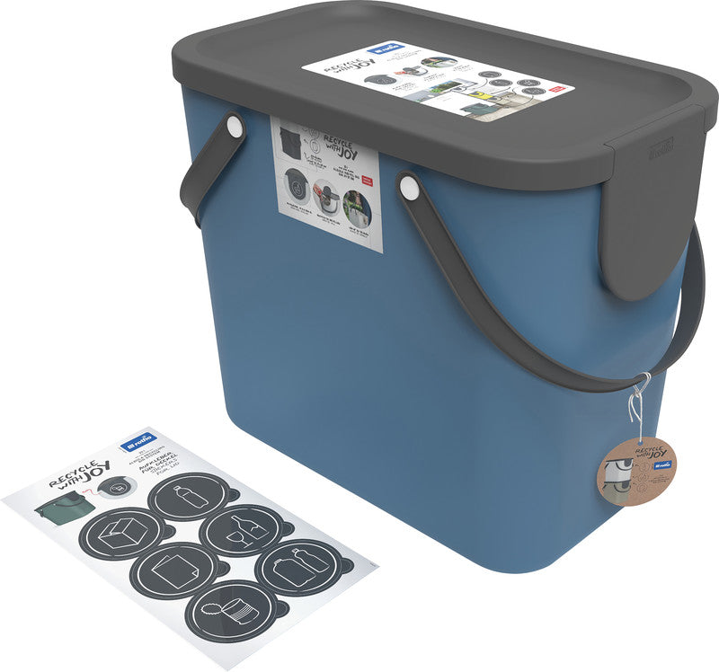 Rotho Abfallcontainer – 25 l – mit Deckel – Kunststoff, Horizon Blau – B × H × T 235 × 340 × 400 mm