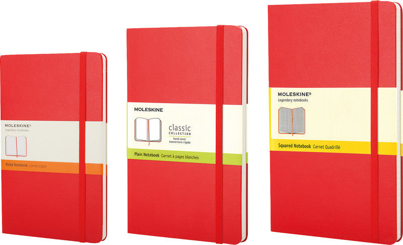 Moleskine Notizbuch, 115 × 180 mm, liniert, Leimbindung, Hardcover, 208 Seiten, 70 g/m² – scharlachrot