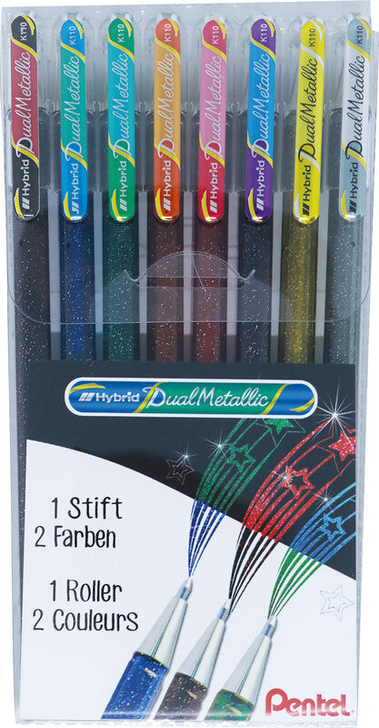 Pentel Gelschreiber 8er Etui – 8 Farben, 1 mm, für dunkles Papier, Kappe