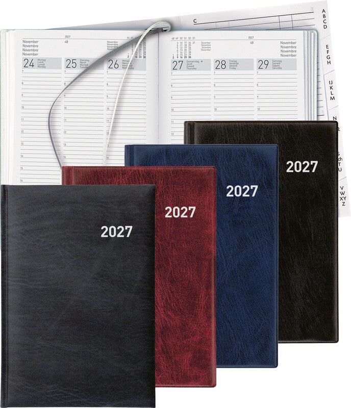 Biella Terminia Agenda – 1 Woche/2 Seiten, gebunden, 14,5 × 20,5 cm, 2027, 1‑h‑Takt, schwarz, FSC