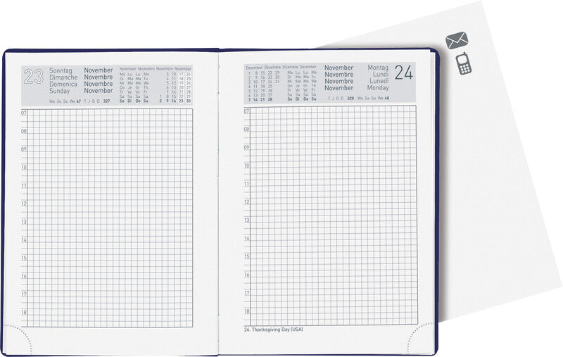 Biella Technikus Agenda – 1 Tag pro Seite, gebunden, 10,1 × 14,2 cm, 2027, 1-h-Takt, Dunkelblau, FSC