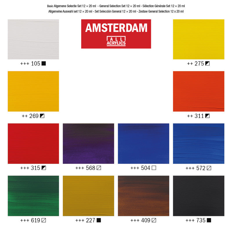 Royal Talens Amsterdam – Acryl Standard – Acrylfarbe – Set – 12 Farben, 12 × 20 ml