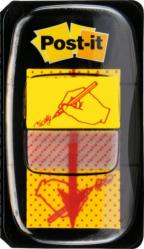 Post-it Register – 25,4 × 43,2 mm, Kunststoff, Gelb, mit Dispenser, Hier unterschreiben