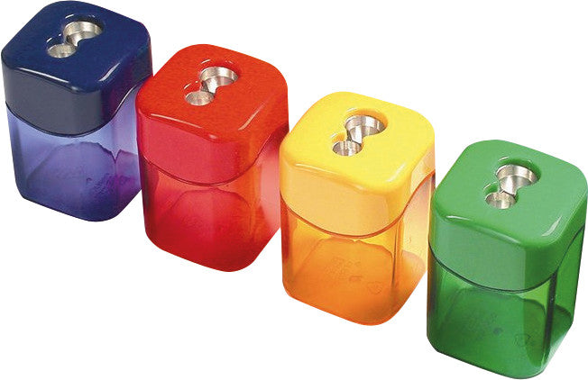 Linex Spitzer – manuell, 2-Loch, mit Behälter, für Blei- & Buntstifte, für Ø 8 & 11 mm, Kunststoff, assortiert