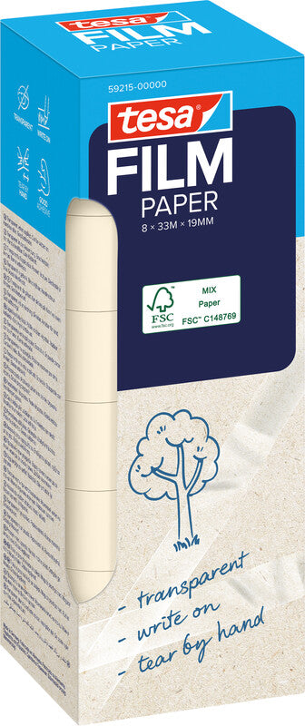 TESA Büro-Klebeband – permanent, klar, Papier, 19 mm × 33 m, 8 Rollen