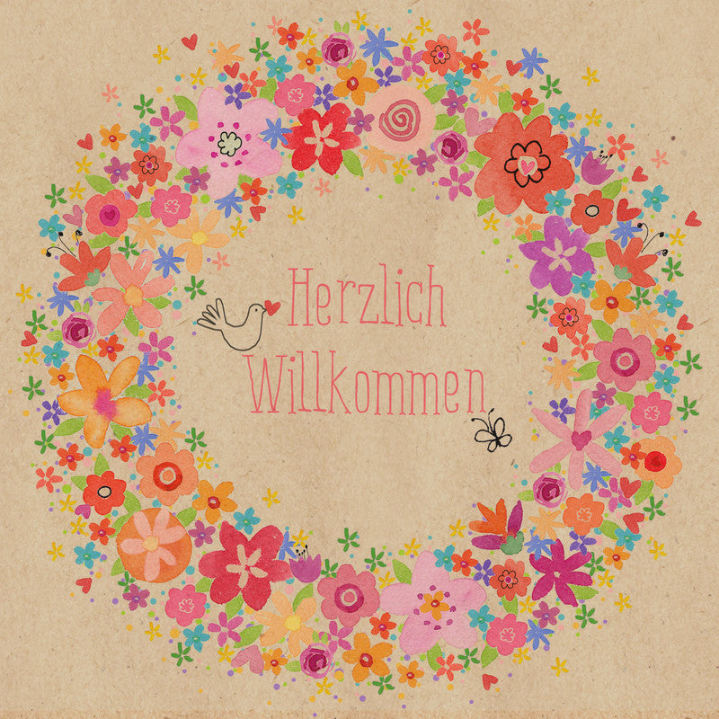 Atelier Servietten Buntes Willkommen – 33 × 33 cm – 3-lagig, Tissue – 20 Stk.