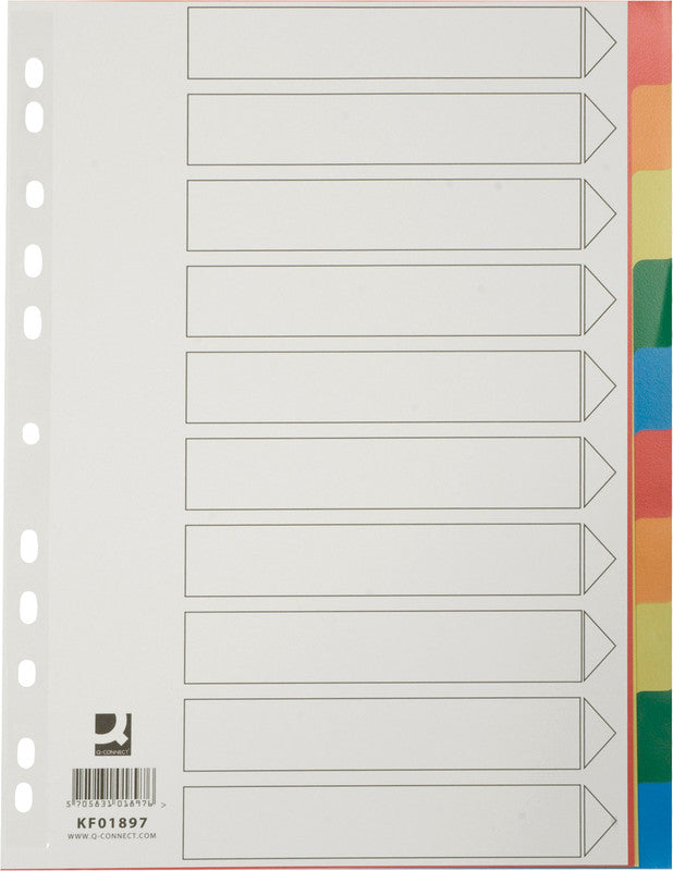 Q-Connect Register – A4, 10-teilig, Kunststoff, farbig, unbedruckt, 11-fach